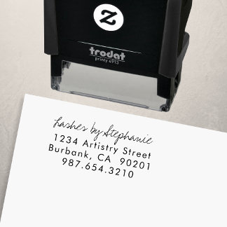 Tampon Auto-encreur Script Lashes Studio Name Return Address Phone