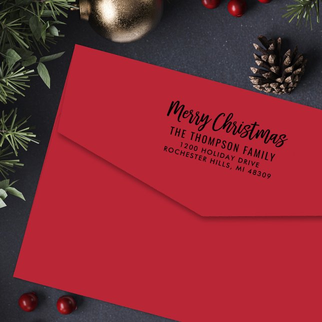 Tampon Auto-encreur Script moderne Joyeux Noël Adresse de retour (Créateur téléchargé)