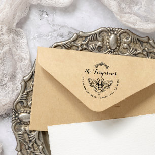 Tampon Auto-encreur Script rustique Honey Bee Round Adresse de retour