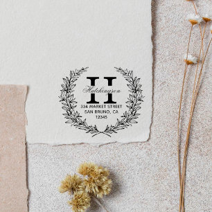 Tampon Auto-encreur Serre florale verte dessinée à la main Adresse d