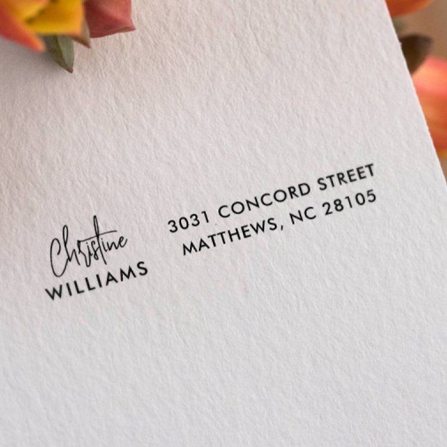 Tampon Auto-encreur Signature Monogramme manuscrit Script Blu rose (elegant self-addressed stamp)