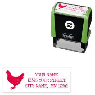 Tampon Auto-encreur silhouette d'animal d'élevage de coq rouge adresse