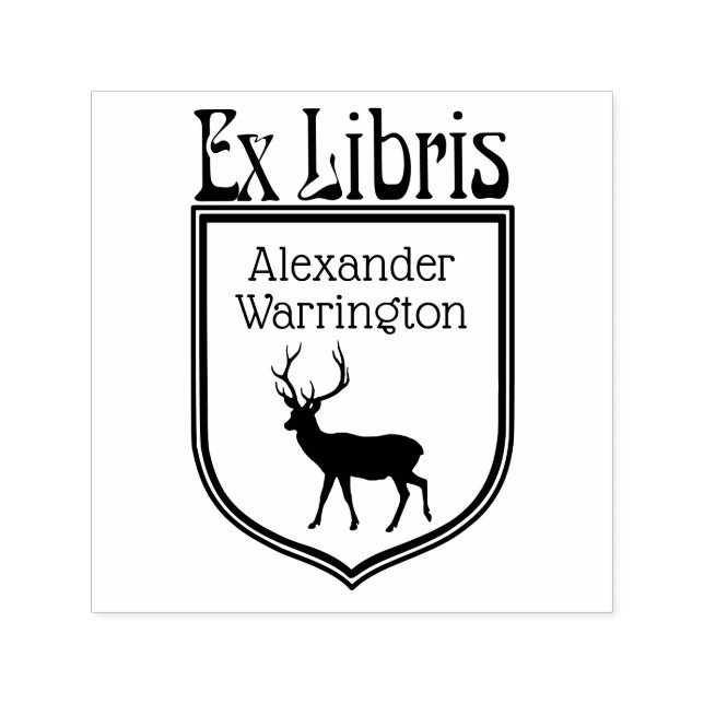 Tampon Auto-encreur Silhouette de cerf Crête Ex Libris Nom du livre (Design)
