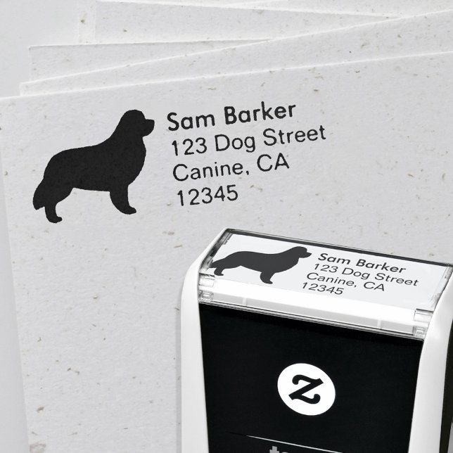 Tampon Auto-encreur Silhouette de race de chien de Terre-Neuve Adresse (Créateur téléchargé)