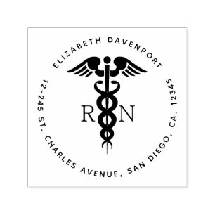 Tampon Auto-encreur Silhouette noire Caduceus Infirmière inscrite RN