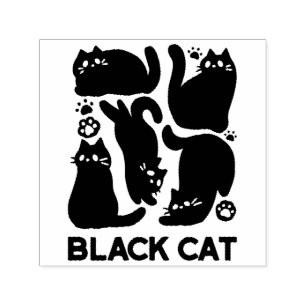 Tampon Auto-encreur Silhouettes de chat noir - Design Feline mignon