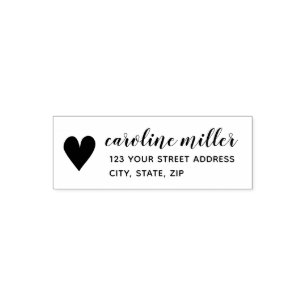 Tampon Auto-encreur Simple Coeur Moderne Calligraphie Adresse Timbre