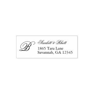 Tampon Auto-encreur Simple Elégant Mariage Couple Monogramme Adresse