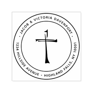 Tampon Auto-encreur Simple Main tirée Christian Cross Adresse de retou