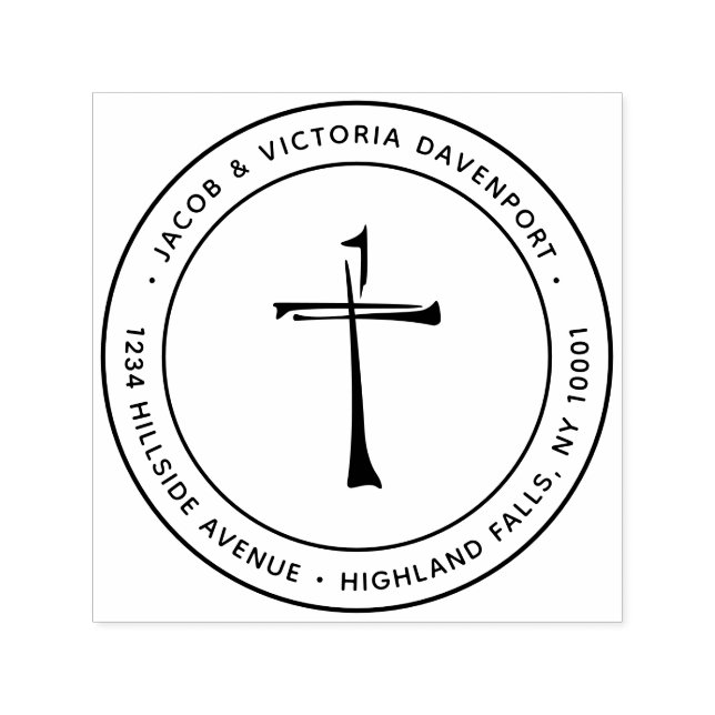 Tampon Auto-encreur Simple Main tirée Christian Cross Adresse de retou (Design)