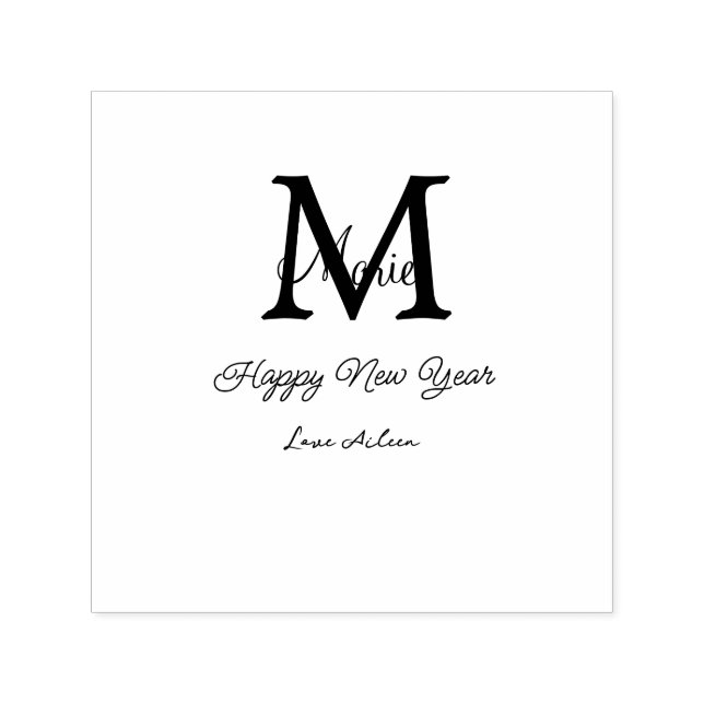Tampon Auto-encreur simple minimal happy new year monogram gray name  (Design)