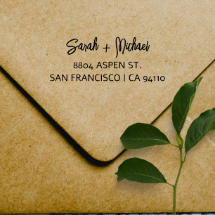 Tampon Auto-encreur Simple Modern Script Couples Noms Adresse de retou