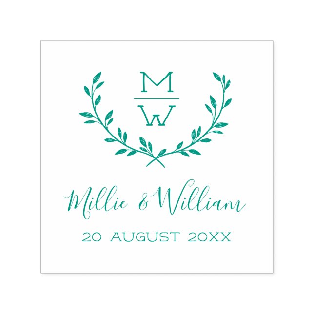 Tampon Auto-encreur Simple Monogramme Rustique Wreath Mariage personna (Design)
