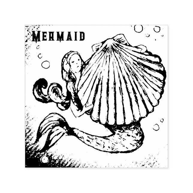Tampon Auto-encreur Sirène avec dessin de coquille de mer (Design)