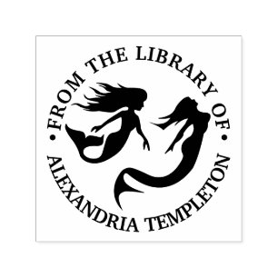 Tampon Auto-encreur Sirènes Nageant Silhouette Nom du livre de bibliot