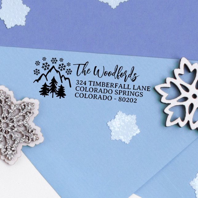Tampon Auto-encreur Snowflakes Mountain Pines Russe Famille et Mariage (Créateur téléchargé)