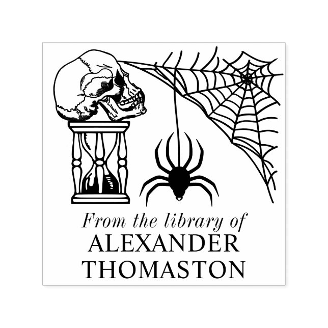 Tampon Auto-encreur Spiderweb Gothique Crâne Horglass Bibliothèque Nom (Design)