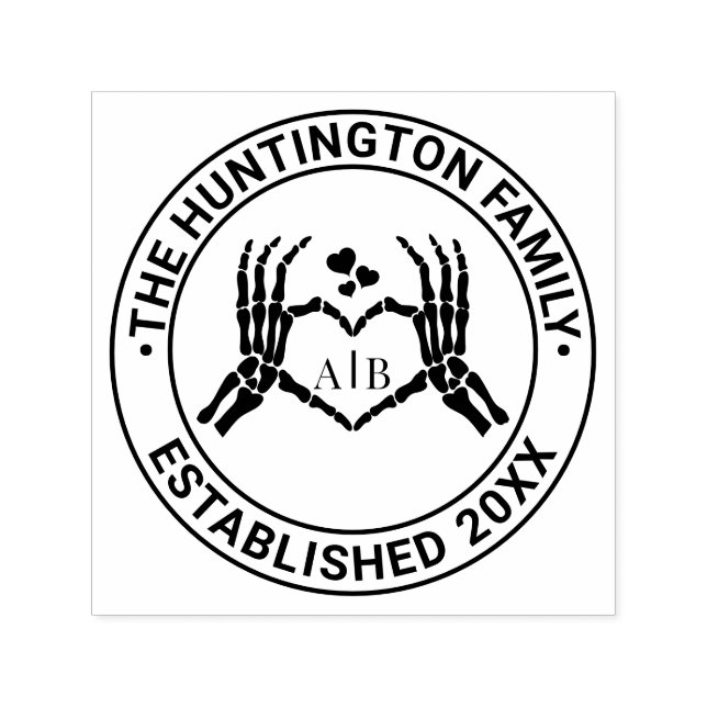 Tampon Auto-encreur Squelette Mains Coeur Signe #1R Nom de famille Dat (Design)