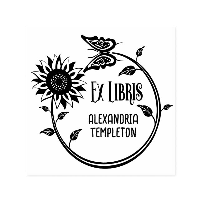 Tampon Auto-encreur Sunflower Butterfly Ex Libris Nom du livre (Design)