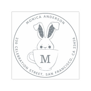 Tampon Auto-encreur Sweet Bunny Monogramme Nom rond Adresse de retour