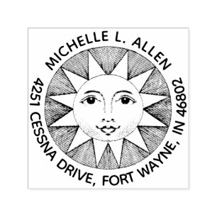 Tampon Auto-encreur Tampographie Adresse de Retour Ronde Visage Soleil