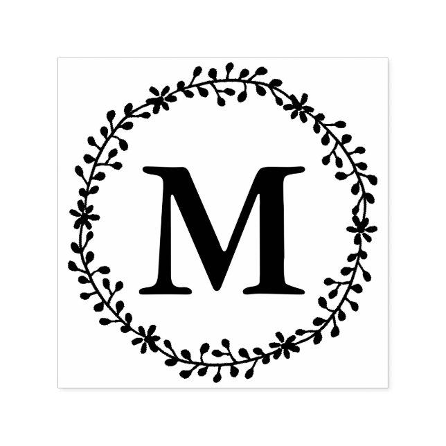 Tampon Auto-encreur Tampon monogramme à couronne florale (Design)