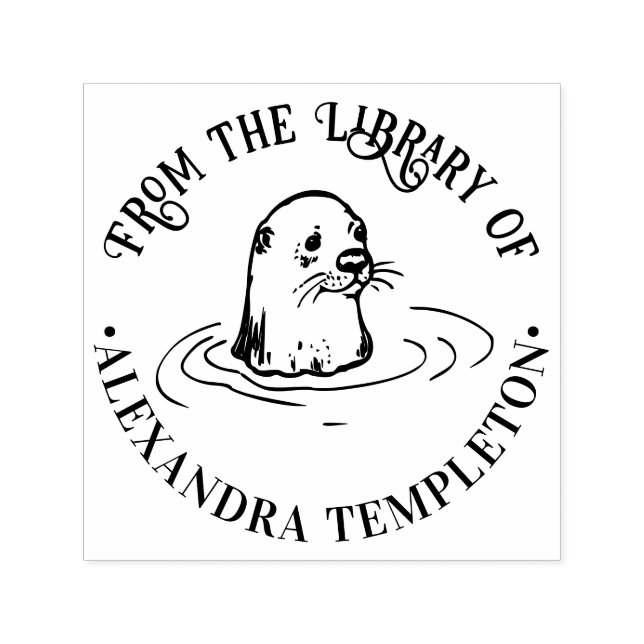 Tampon Auto-encreur Tête de loutre mignonne Nom du livre de la bibliot (Design)