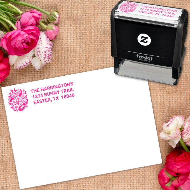 Tampon Auto-encreur Texte Personnalisé Pâques Fleurs Pastel & Oeufs Pâ (Créateur téléchargé)