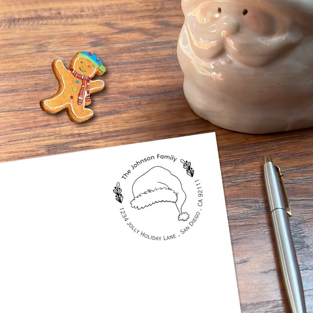Tampon Auto-encreur Timbre auto-encastré père Noël Casquette Doodle Ch (Fun family Christmas self-inking stamp .)