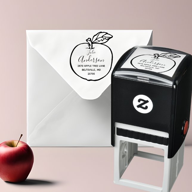 Tampon Auto-encreur Timbre d'adresse de retour automatique Apple Outli (🍎 Personalized Apple Stamp: A Teacher's Delight! 📚)