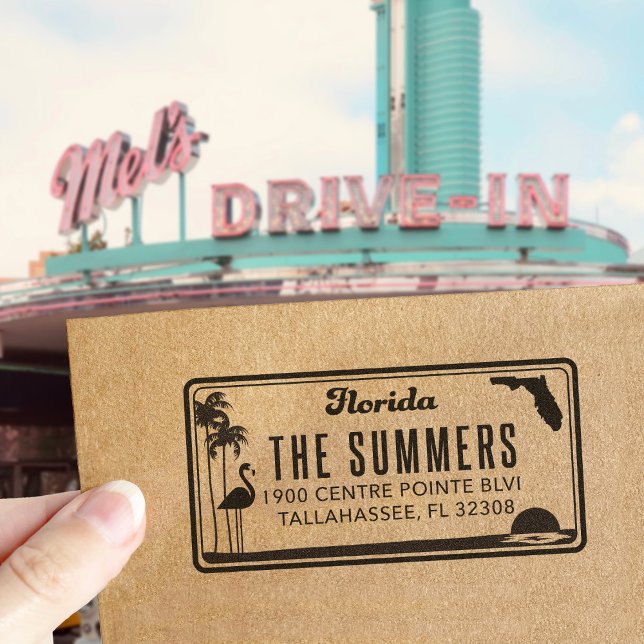 Tampon Auto-encreur Timbre d'adresse de retour de plaque de licence Fl (Créateur téléchargé)