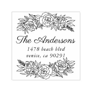Tampon Auto-encreur Timbre d'adresse mignon avec couronne de rose