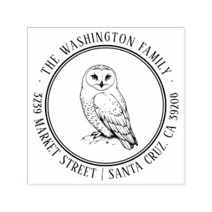 Tampon Auto-encreur Timbre de l'adresse du hibou des neiges