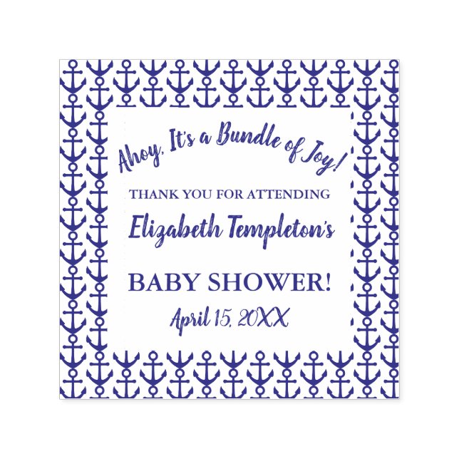 Tampon Auto-encreur Timbre de Merci de Baby shower nautique Ahoy (Design)