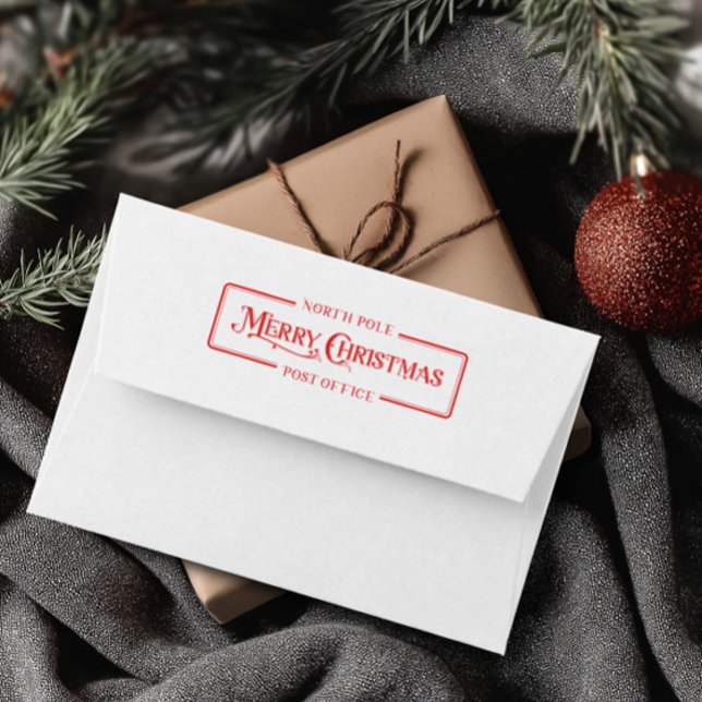 Tampon Auto-encreur Timbre de Noël rouge Joyeux Noël (Red Merry Christmas Post Office Self-inking Stamp)