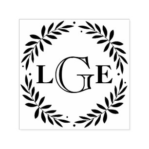 Tampon Auto-encreur Timbre personnalisé Monogramme Laurels feuilles