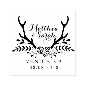 Tampon Auto-encreur Timbre pour mariage Hipster Antlers, Enregistrer L
