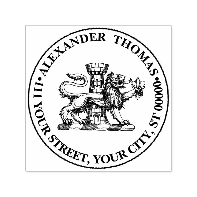Tampon Auto-encreur Tour Lion Fleur de Lis Crest Emblem C (Design)