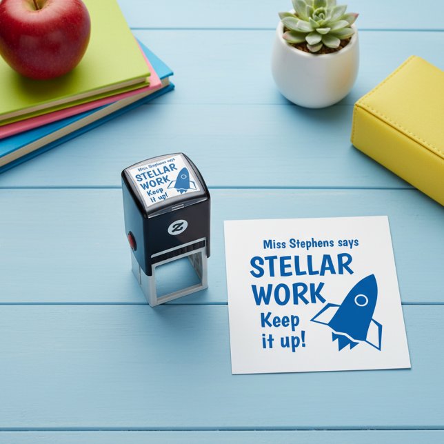 Tampon Auto-encreur Travail Stellaire Gardez-le en place Professeur Pe (Teacher says STELLAR WORK! Keep it up! Personalized praise stamp for teachers.)