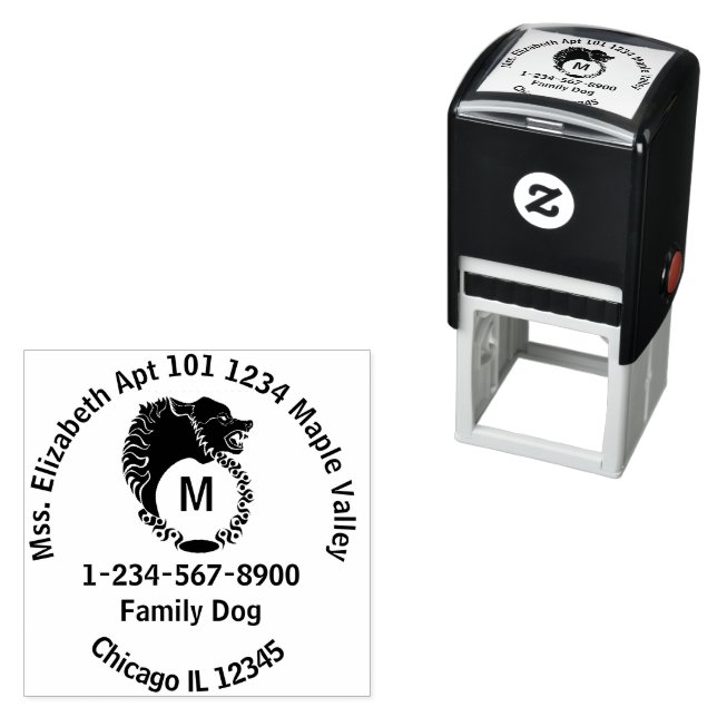 Tampon Auto-encreur Tribal Black Wolf Ring Adresse de retour (En situation)