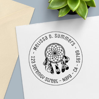 Tampon Auto-encreur Tribal Boho Dreamcatcher Round Address 3