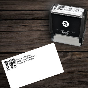 Tampon Auto-encreur Trois Chats Noirs Chaussures Blanches Jouant De La