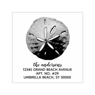 Tampon Auto-encreur Tropical Beach Sand Dollar Family Return Adresse