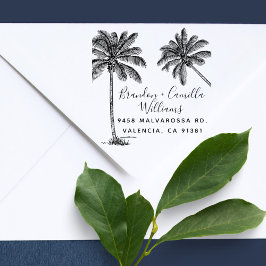 Tampon Auto-encreur Tropical Palm Trees Married Couple Adresse de reto