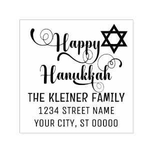 Tampon Auto-encreur Typographie Joyeux Hanukkah #10 Nom Adresse de Ret