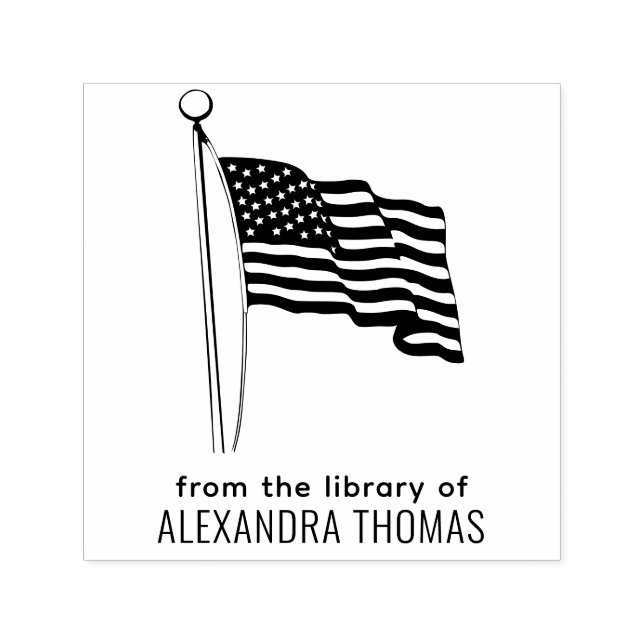 Tampon Auto-encreur USA American Flag Wlag Library Nom du livre (Design)