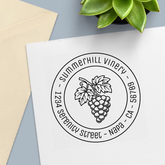 Tampon Auto-encreur Vignoble de raisins Adresse ronde (Créateur téléchargé)