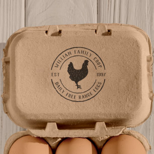 Tampon Auto-encreur Vintage Farmhouse Chicken Egg Carton Round