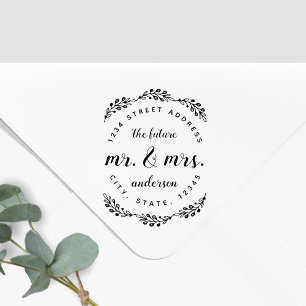 Tampon Auto-encreur Vintage Floral Future M. et Mme Mariage Adresse