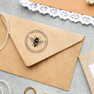 Tampon Auto-encreur Vintage Honey Bee Round Nom de famille Adresse de 